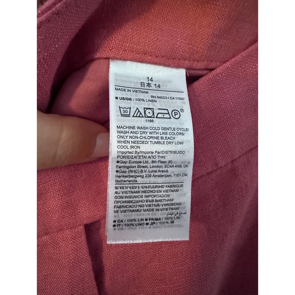 Banana Republic Pants 14 Pink 100% Linen Pleated High Rise Straight Leg